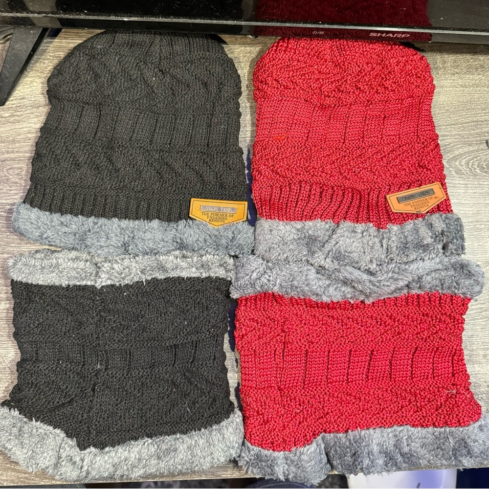 Winter Fleece Thicken Men And Women General Warm Beanie + Soft Scarf Warm Set